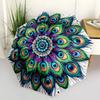 1pc Peacock Feather Mandala Automatic Opening Folding Umbrella - Portable 3-Fold Design with Iron Frame, Outdoor, Festival Gift for Fans, Travelers, D