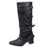 Fashion 2025 New Long-Tube Boots Women's Pointed Toe Block Heel Studded Knight Boots