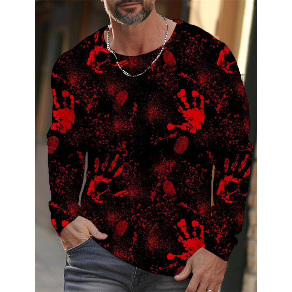 Autumn Casual Men's Long Sleeve T-Shirt Men's Fashion Tops Gradient Pattern Tees Crew Neck T-Shirt Outdoor Daily Clothes for Men