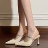 French pointed thin heel high heel French single shoes women's white bridesmaid shoes with rhinestone temperament bag head sandals