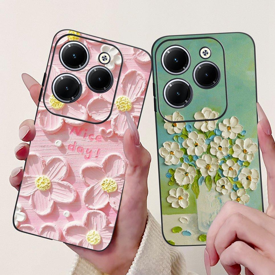 Cover For Tecno Spark 20 Pro Plus Back Bumper Spark 20Pro 20C Colorful Butterfly Flower Painting Phone Case Black Soft Silicone