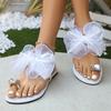 Zehensteg-Sandalen Damen Sommer Seiden-Schleife Strand-Flip-Flops Flache Absätze Hausschuhe Schuhe
