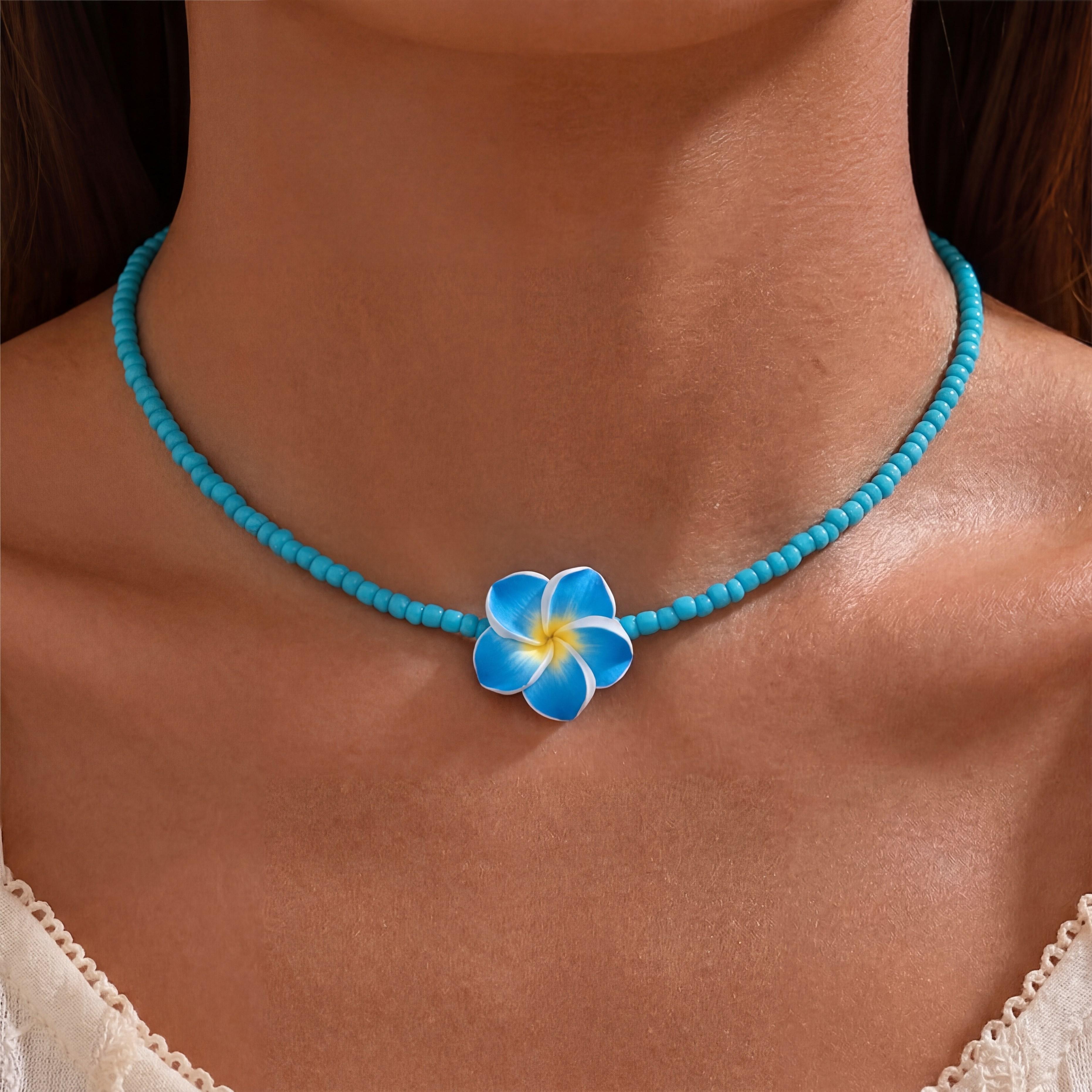 

Hawaiian Flower Flower Necklace for Hawaiian Summer Birthday Party Decoration Bohemian Polymer Choker Women Girls Gifts Jewelry