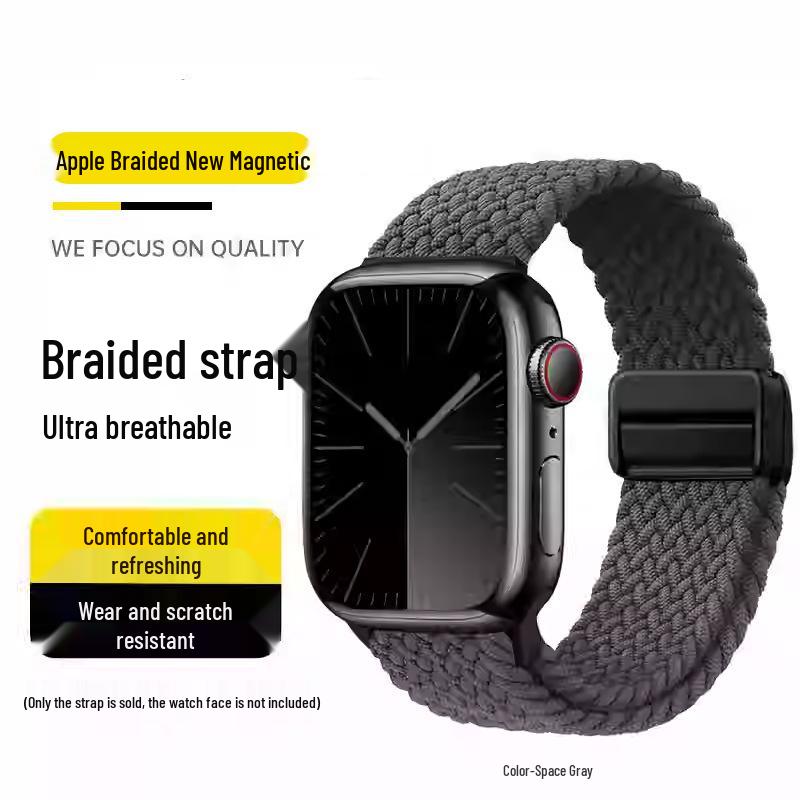 Kompatibles elastisches geflochtenes Magnetarmband aus Nylon für Apple Watch 4, 5, 6 & iWatch 7, 8, 9