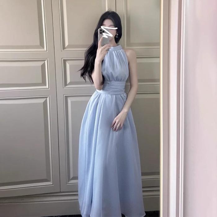 Sleeveless Neck Dress Children's Spring 2026 New Seaside Vacation Design Temperament French Waist Dress