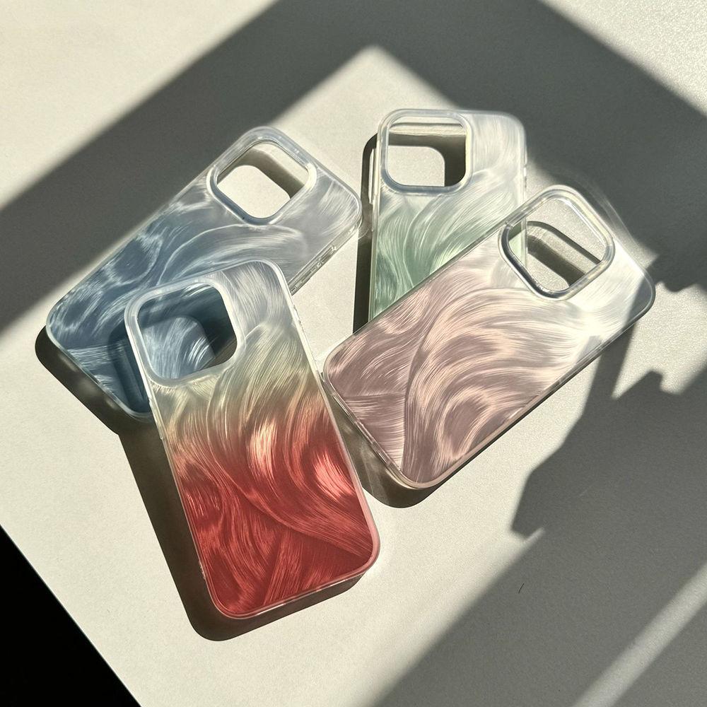 Gradual change smudge feather yarn for iPhone17promax Apple 16 laser mobile phone case 14/13 large hole 15