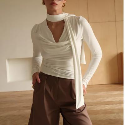 Spring and Autumn Street Long Sleeved Slim Fit Short Top