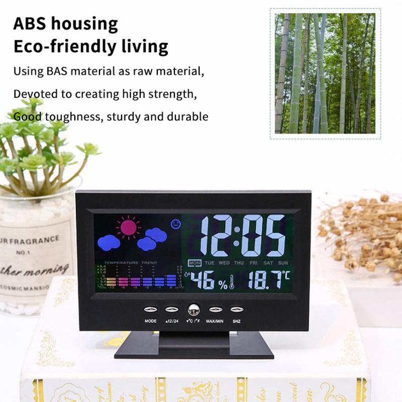 Multi-functional Digital Weather Station Clock Indoor Thermometer Hygrometer Calendar for Home Bedroom Office Daily Use