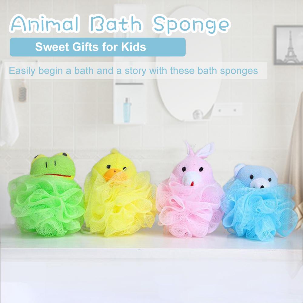 Cute Animal Bath Sponge Shower Loofahs Mesh Balls Body Scrubber Spa Brush Pouf for Kids Bathing Bathroom Home