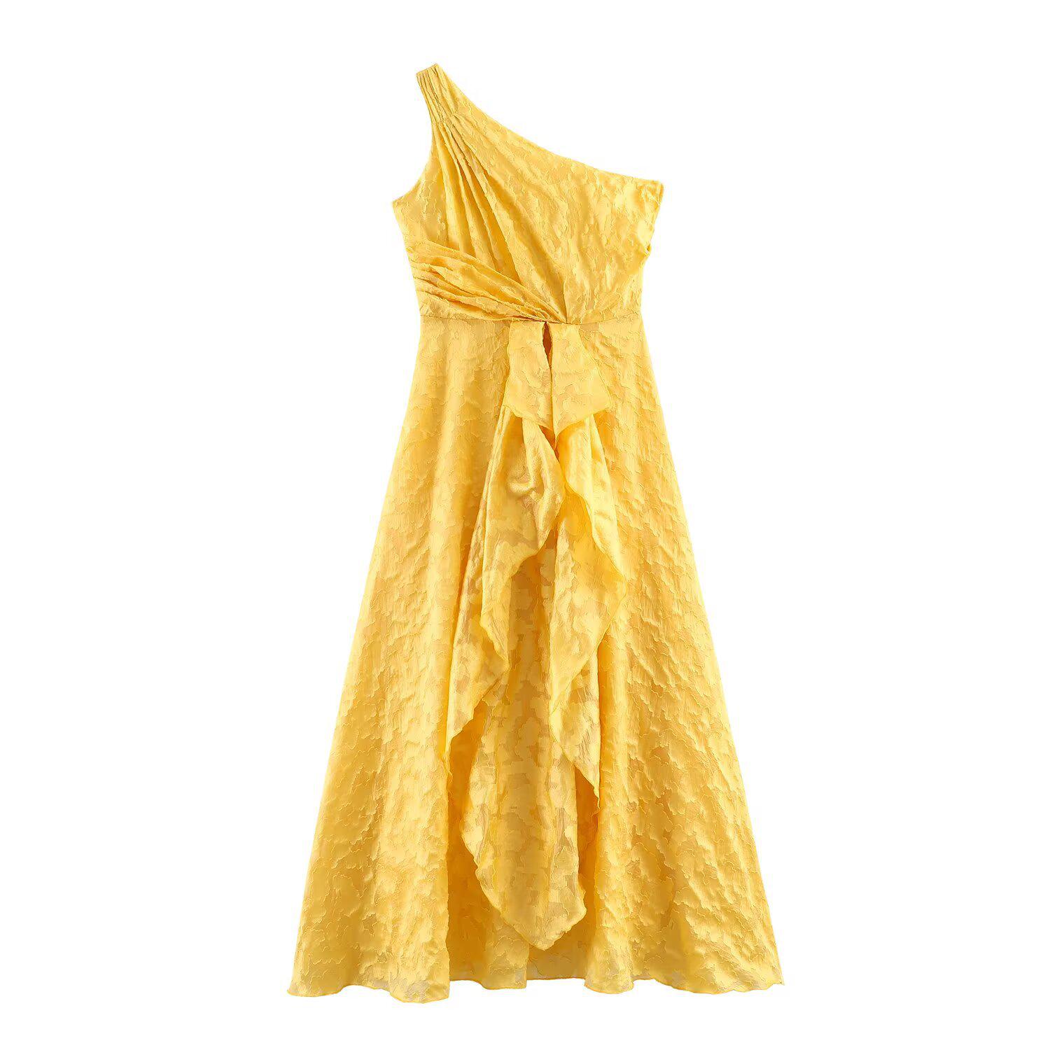 2026 Spring European Style Women s One-Shoulder Ruffle Trim Resort Dress - Elegant  New Arrival Small картинки