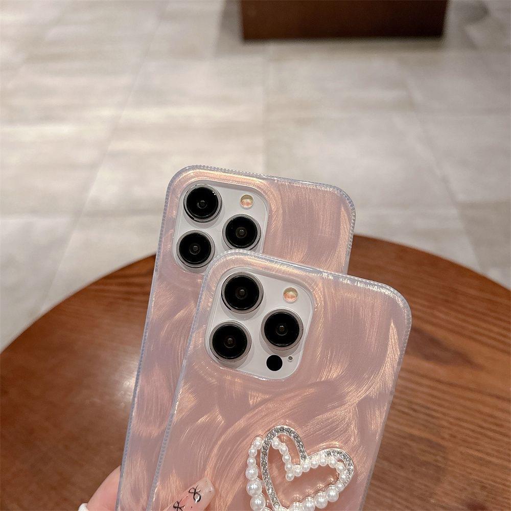 Feather-patterned, Simple Solid Color Case for Apple 13/14 Pro Max, Huawei Mate 30/60 Pro, and P60 Heart-shaped Design