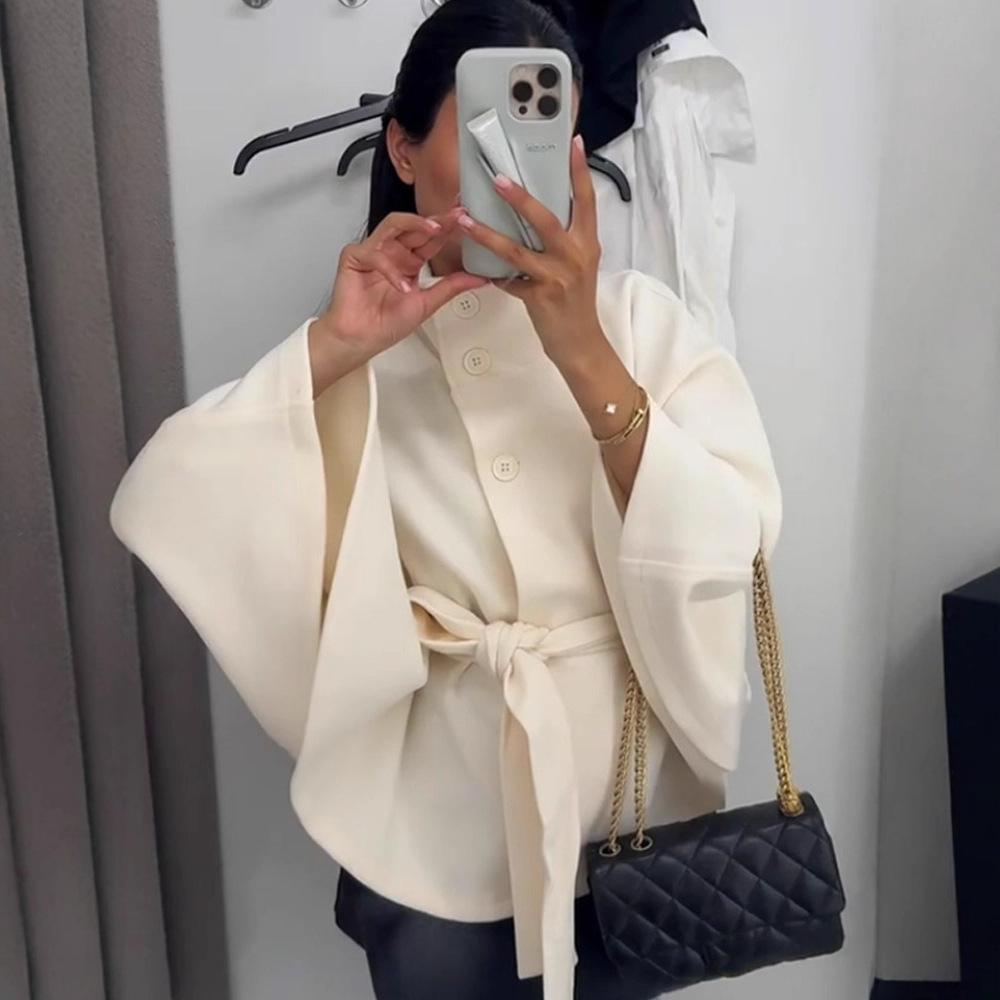 Slimming Lace Up Solid Color Jacket Women European Style