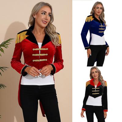 Kadın Sirk Ustası Sirk Tailcoat Renk Blok Sahne Performansı Ceket Cadılar Bayramı için Tailcoat