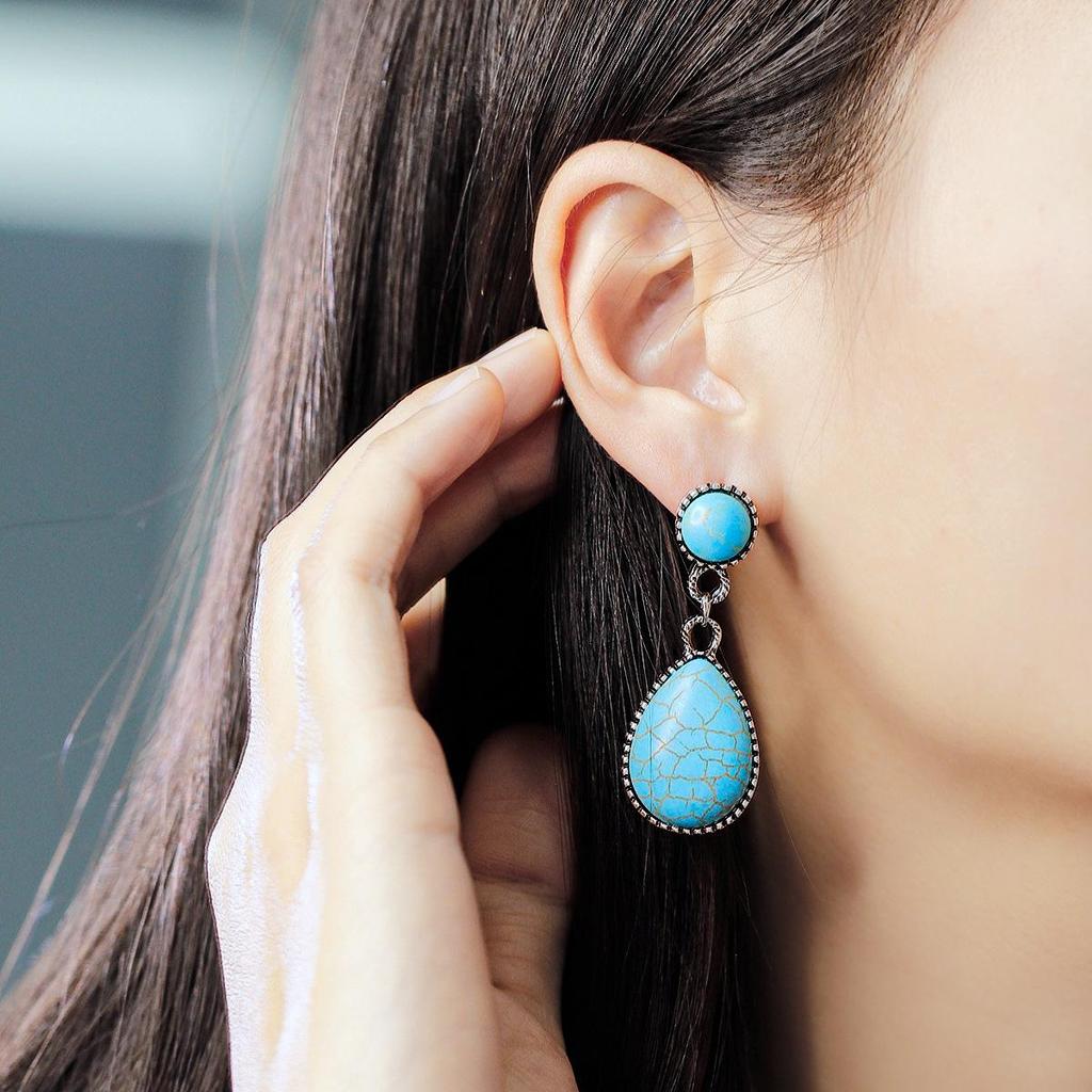 2024 Böhmische Türkis Wassertropfen Blume Ohrringe für Frauen - Retro Stil