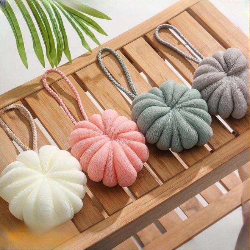 Pumpkin Shaped Bath Loofah Sponge With Extra Thick Soft Mesh Durable Hanging Rope For Daily Home Shower Bathing Use