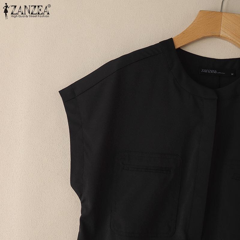 ZANZEA Women Summer Round Neck Loose Casual Short Sleeve Blouse