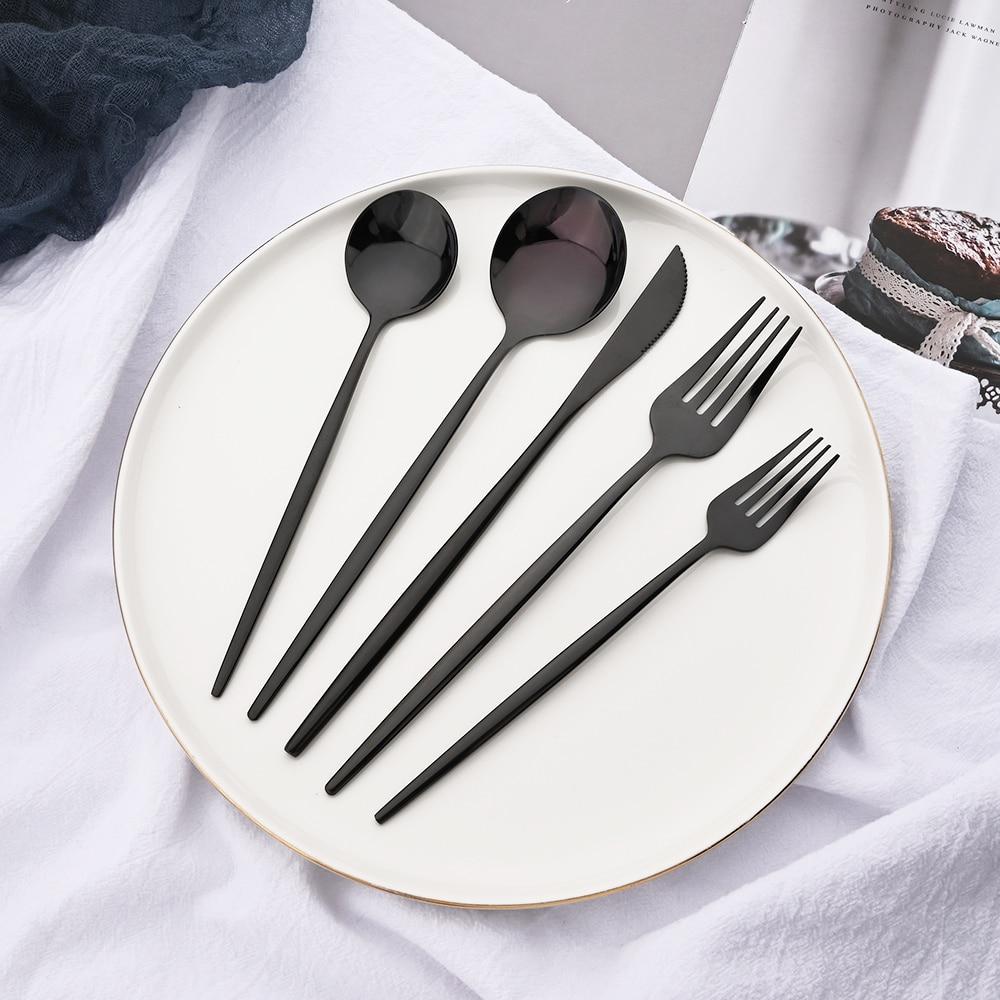 Modré zlato 5 ks Sada jídelního nádobí Stříbrné nádobí Příbory Nůž Dezert Vidlička Lžíce Nerezové nádobí Sada příborů Protable Jídelní potřeby