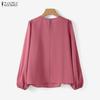 ZANZEA Women Round Neck Solid Color Long Sleeve Casual Blouse