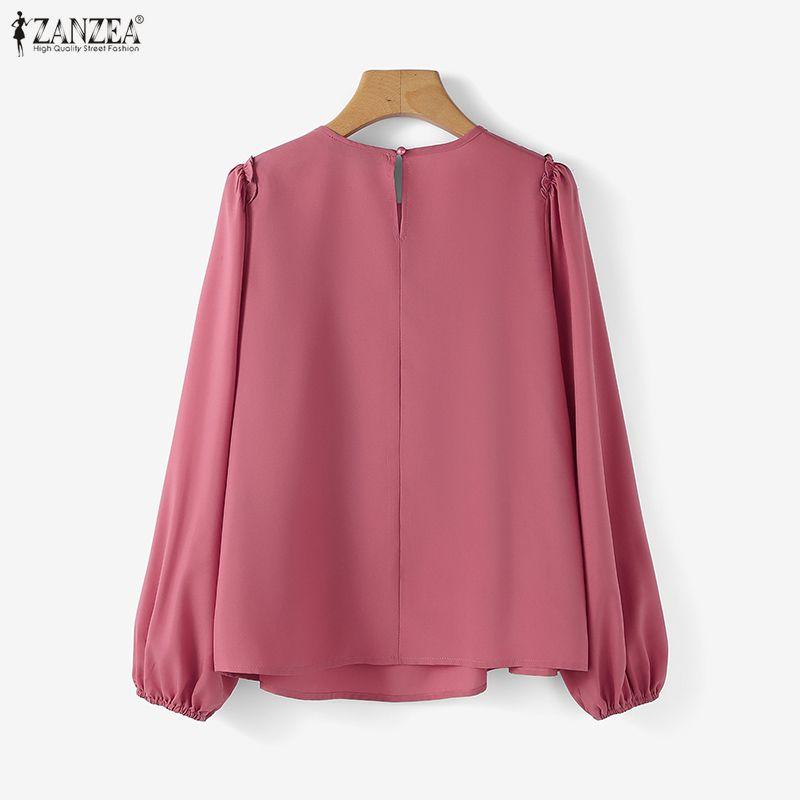 ZANZEA Women Round Neck Solid Color Long Sleeve Casual Blouse