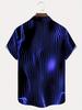 Blue Black Visual Stripe Men's Comfortable Short Sleeved Shirt| Trendy Brand Style Explosive Shirt