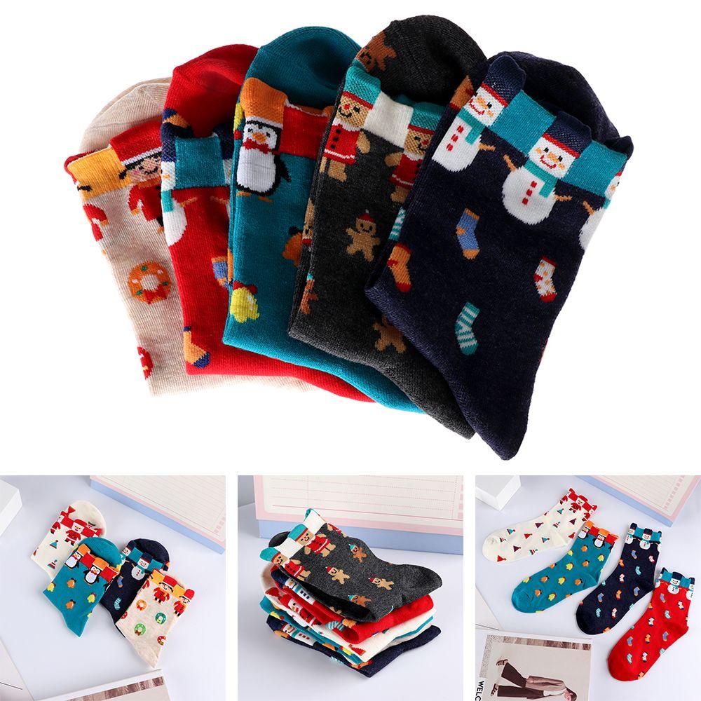 Women Multi-Color Xmas Gifts Winter Warm Stereoscopic Christmas Socks Cotton