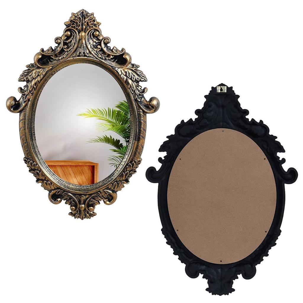 Antiker Wandspiegel - Rahmen mit verschnörkeltem elliptischem Design Vintage Wandmontagespiegel für Badezimmer, Schlafzimmer, Schminktisch, Foyer (Bronze - 64 x 46 cm)