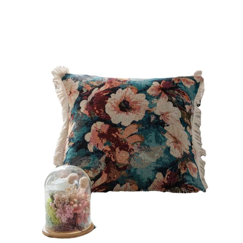 American Style Floral Jacquard Throw Pillow Cover With Tassel Trim Sofa Chair Bed Car Decor 45x45cm 60x60cm