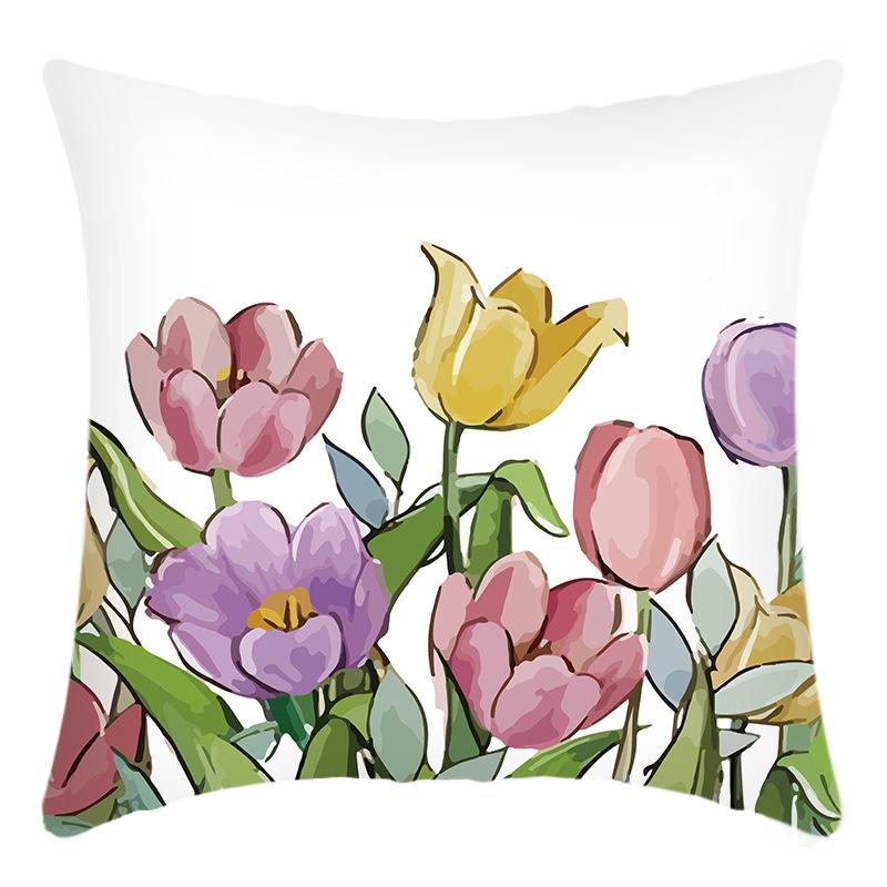 Fashionable Spring Flower Spring Elements Pillow Cover Linen Flower Cushion Pillow Cover