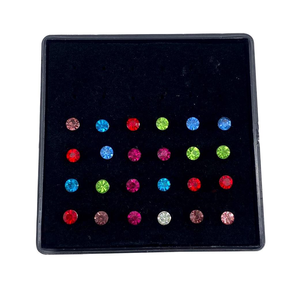 Stainless Steel Rhinestone Nose Studs - Titanium Steel, 24-Pack