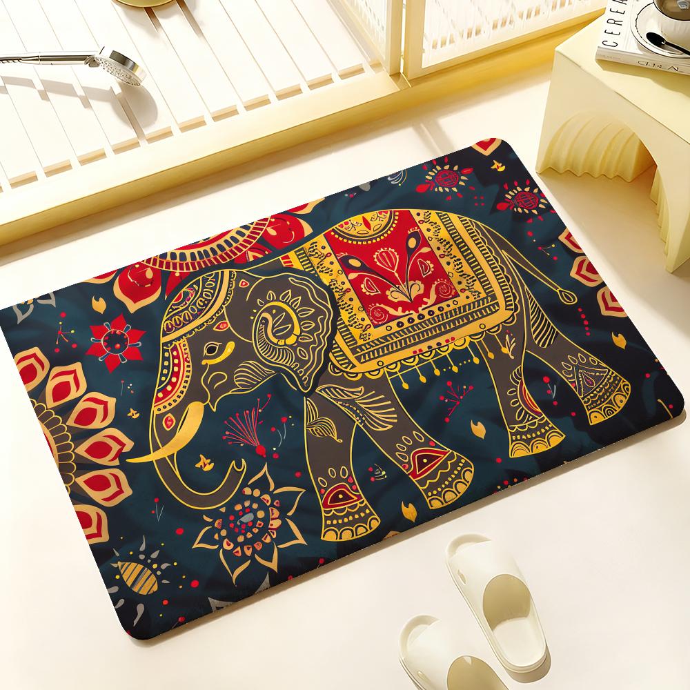 Elephant Mandala Art Floor Mat Cozy Flannel Soft Thick Non Slip Mat For Living Room Bedroom Kitchen Decor Rugs