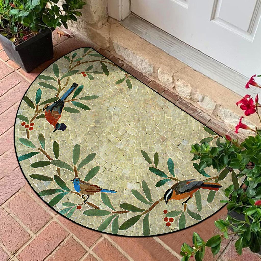 Entrance Door Mat Dustproof Floor Mats Semicircle Outdoor Imitation Stone Carpet Spring Green Plant Carpets Home Decoration Rug