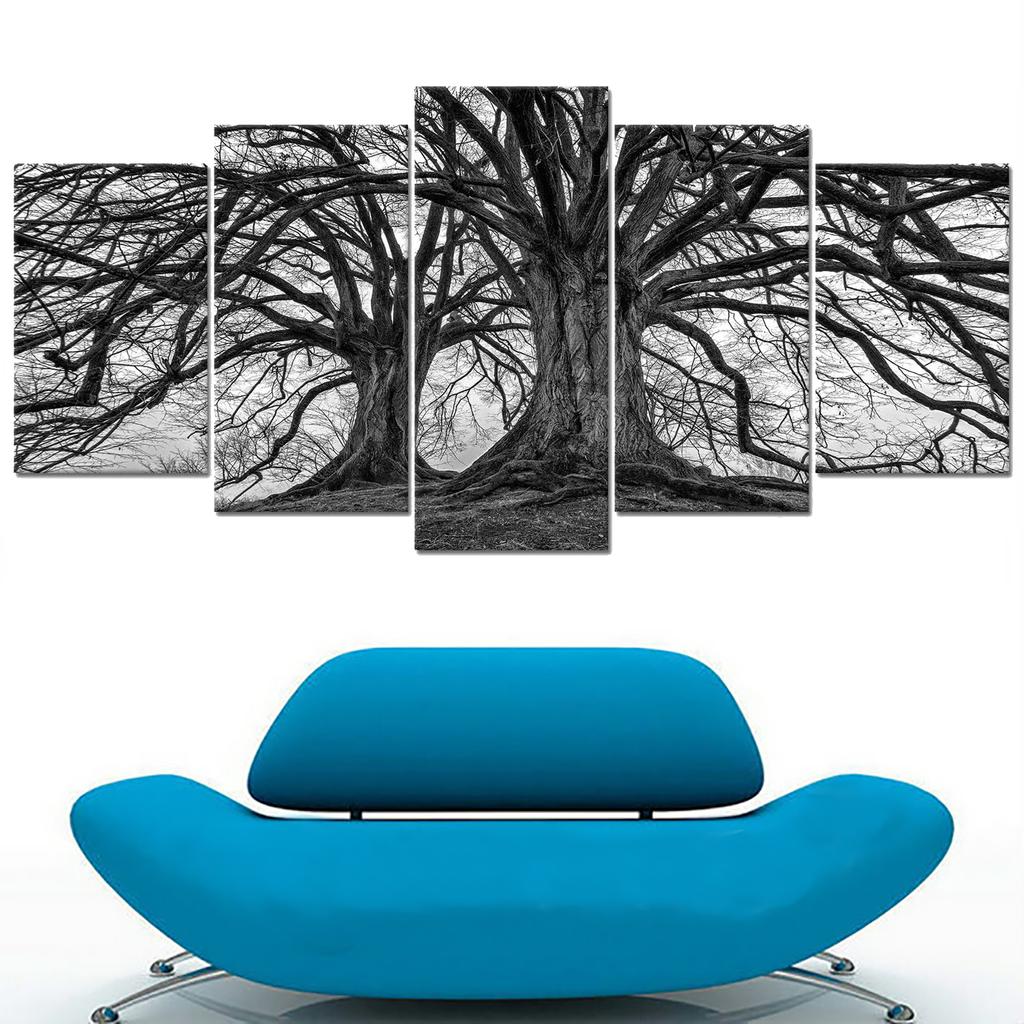 Canvas Wall Art 5 Piece Black And White Tree Posters Home Modular Decor Modern Prints Living Room Decoration Paintings Pictures