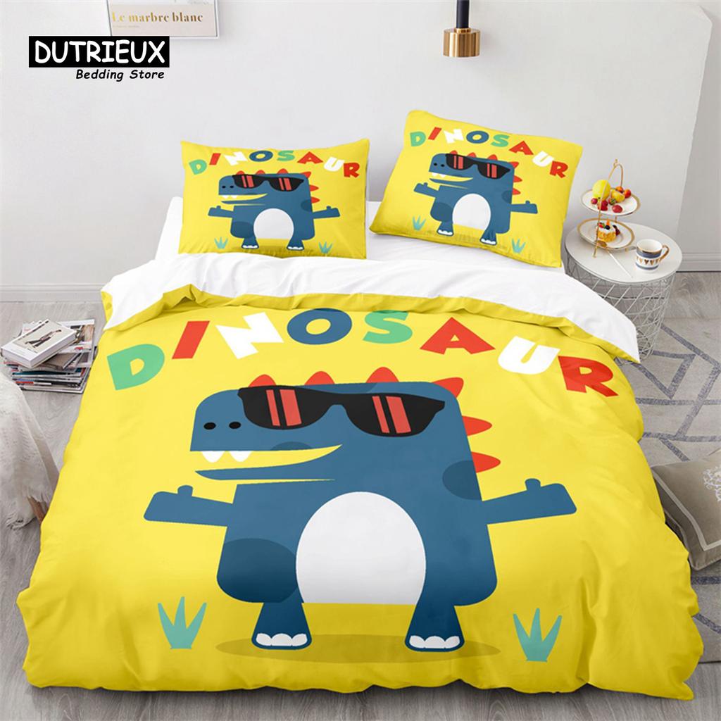 Desene animate dinozaur pilotă capac drăguț animal lenjerie de pat set twin pentru copii băieți fete decor microfibră pilotă capac cu fețe de pernă