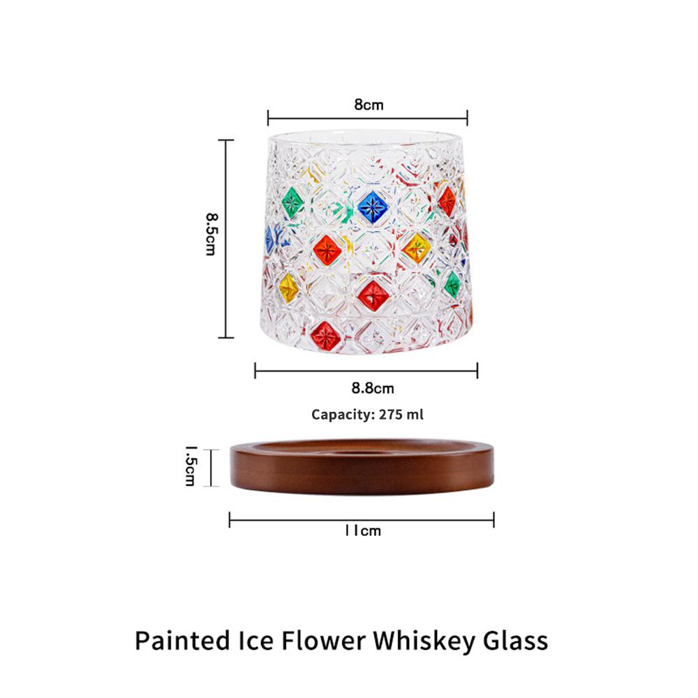 275ml Rotating Whisky Glass Beer Scotch Bourbon Crystal Tumbler with Coaster Color Crystal Glass Cup Thick Glass Gift Hand Paint