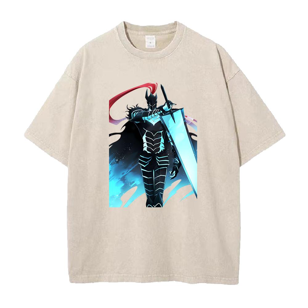 Igris Cool Graphic Washed Tee Anime Solo Leveling T Shirt Men High Quality Cotton Tshirts Harajuku Male Vintage Casual T-shirt