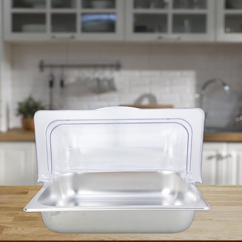 Sturdy Stainless Steel Buffet Serving Trays With Clear Roll Top Covers for Restaurant Kitchen Party Food Display