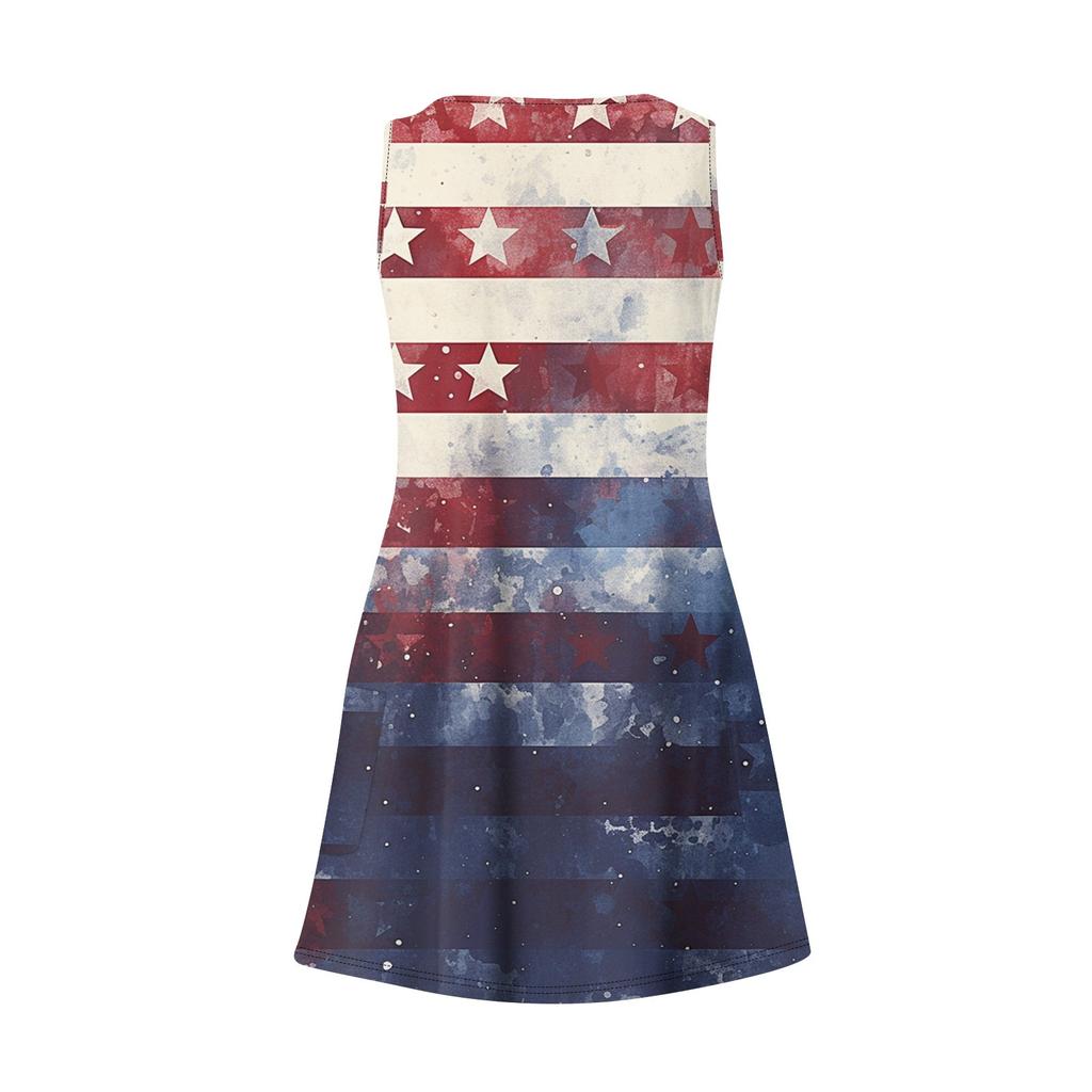 Women's Casual Print Sundress With Pockets Summer Boho Beach Dress T-Shirts Dress V Neck Loose Tank Dresses