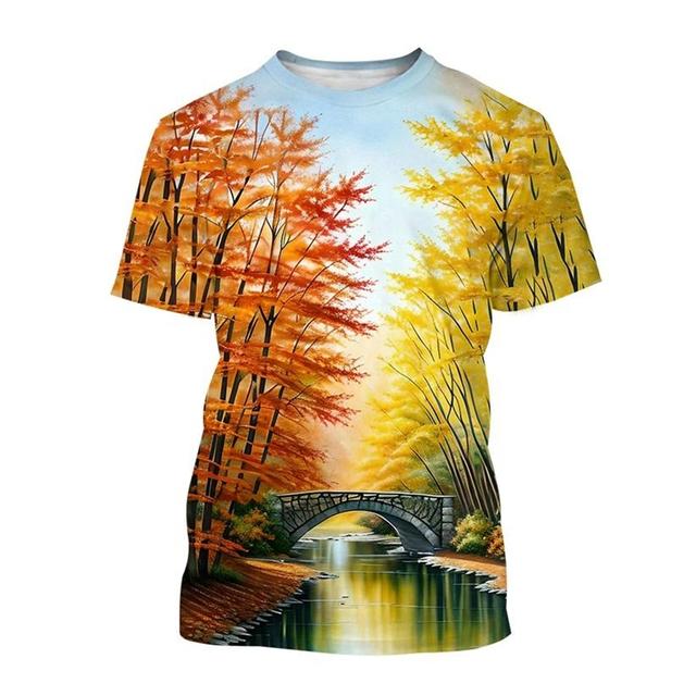 Landscape 3D Printed T-shirt Scenery Painting Art T Shirt For Men Fashion Round Neck Short-sleeved Casual Summer Tees Tops