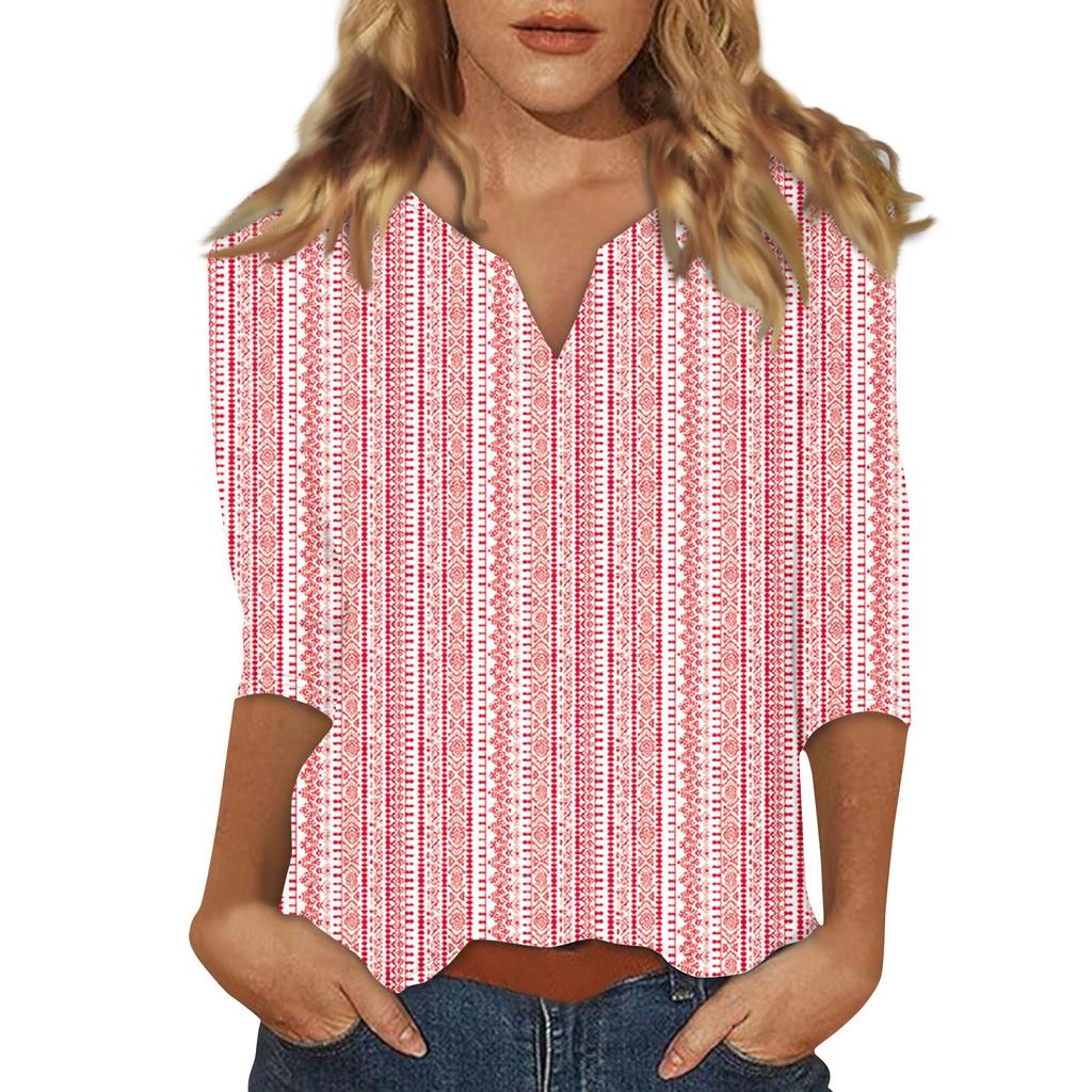 Damen T-Shirt mit Stehkragen und 3/4-Ärmeln und Aufdruck