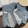 Spring/Summer Korean Style High Waist Denim Wide-Leg Pants with Lace Belt