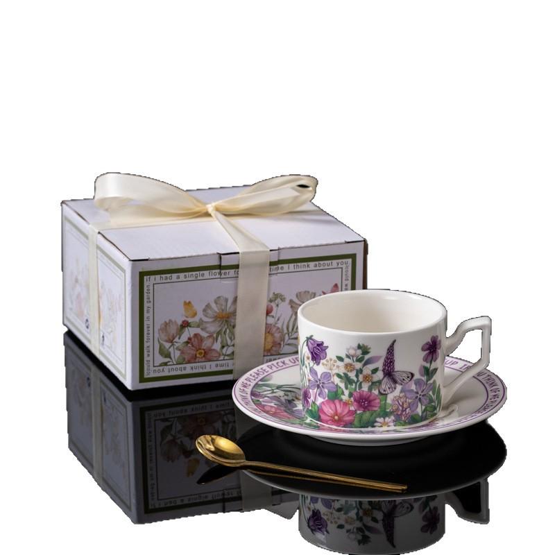 Violet Cup And Saucer Ceramic Retro Light Luxury Coffee Cup And Saucer Set Iris Water Cup Activity Gift Box