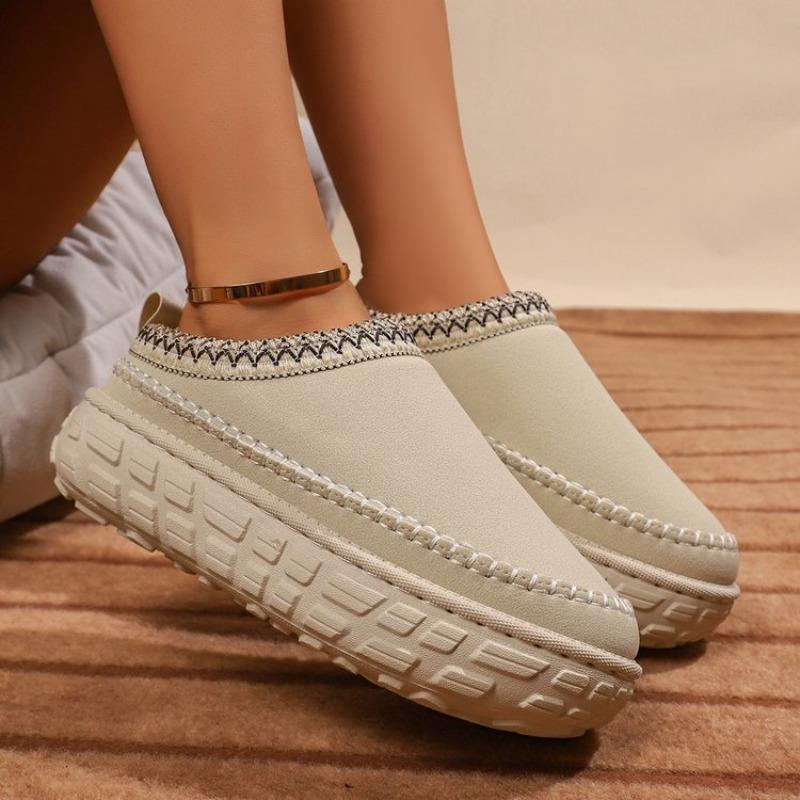 Women Plus Size Ankle High Platform Snow Boots Winter Lug Sole Slouchy Style Fleece Lined