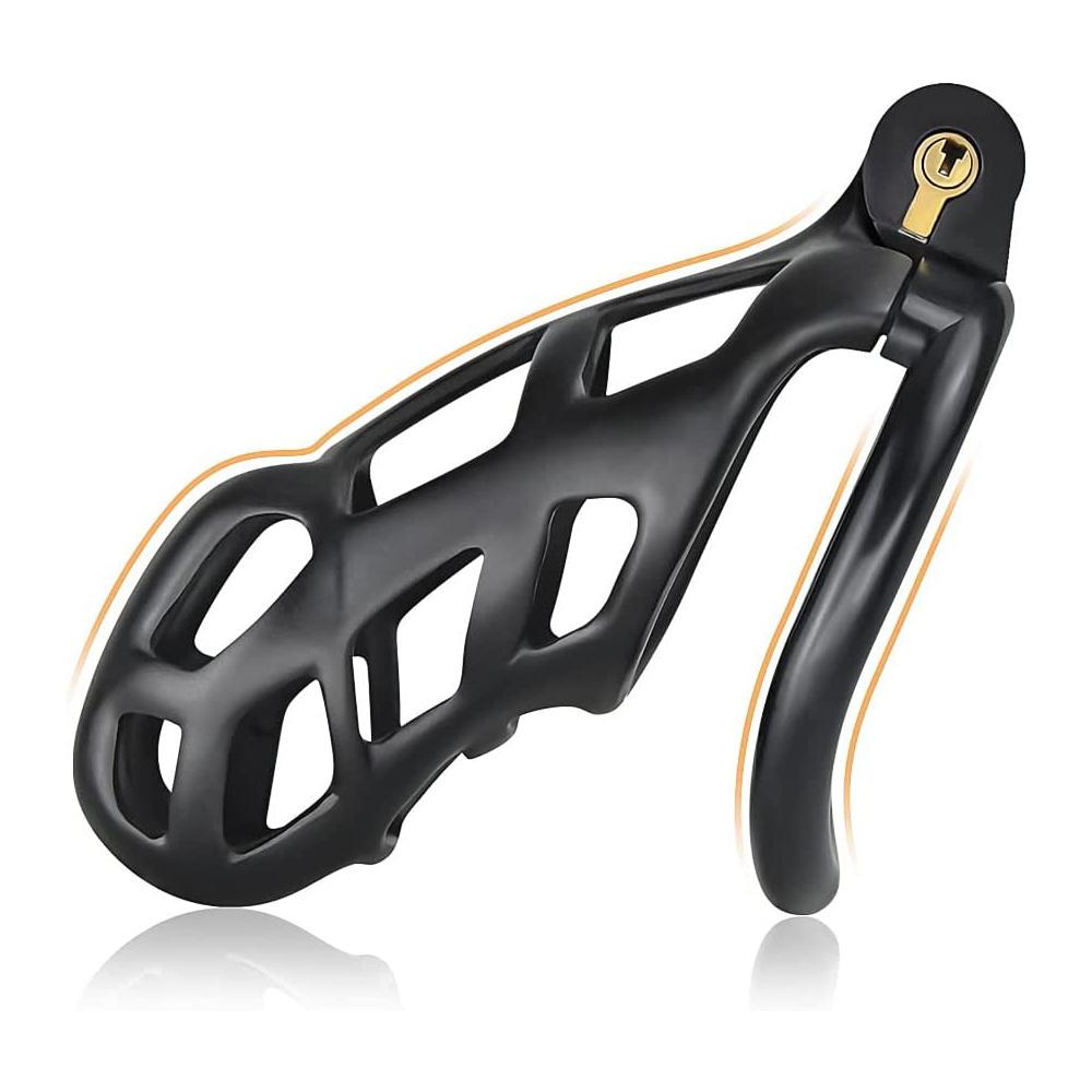 1pc Male Penis Cage Lock Chastity Cage With Lock & 4 Rings Resin Virginity For Men Breathable Cock Ring