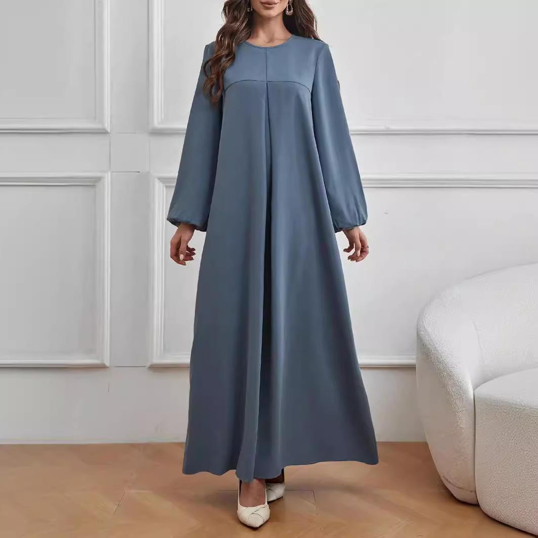 

Женское однотонное длинное темпераментное свободное повседневное платье больших размеров XL синий