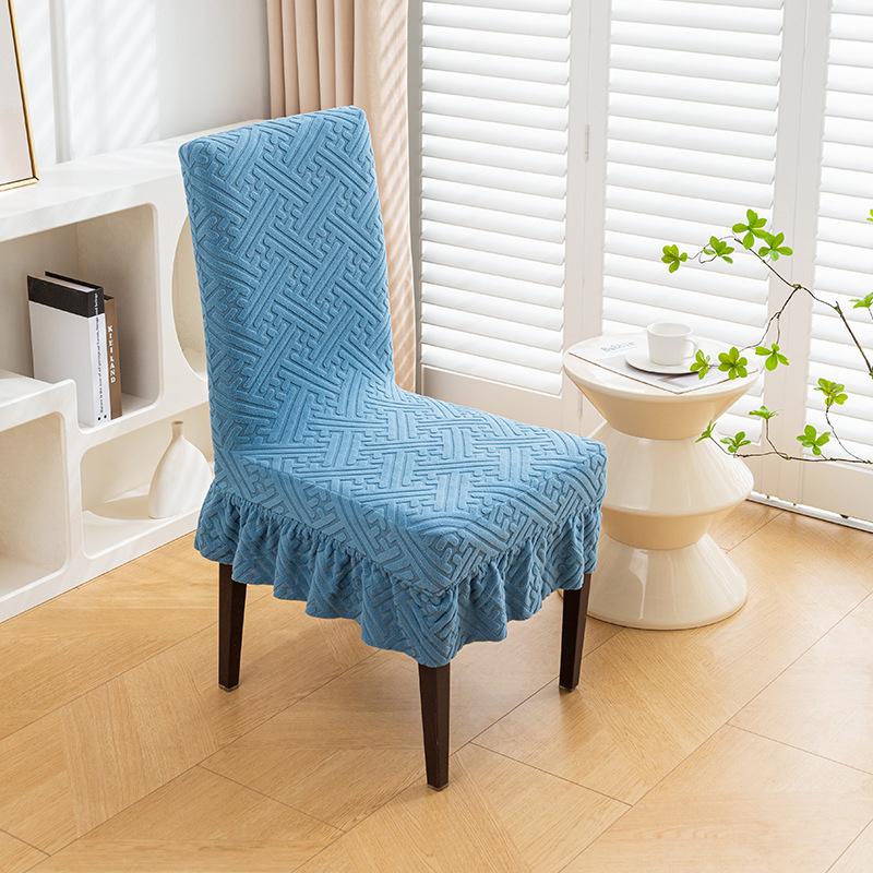 Stretchy Chair Cover With Skirt Universal Size Soft Comfortable Chair Cover For Dining Room Hotel Simple Dustproof Chair Cover