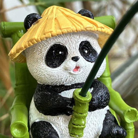 Cartoon Panda Fishing Figurine Sitting Panda Resin Statue Sculpture Outdoor Yard Fishpond Aquarium Fish
