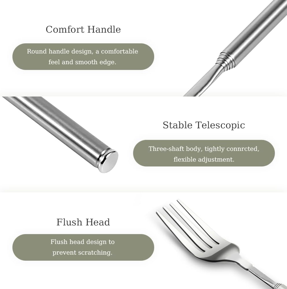 Extendable Fork, 8.7 to 25.4 Inch Long Handle Fork, Extra Long Fork, Telescopic BBQ Fork, Stainless Steel Dinner Fork, Fruit Dessert Fork Long Handle