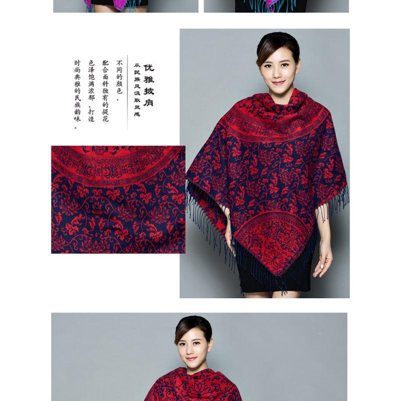 Ethnic Style Blue White Porcelain Faux Cashmere Scarf For Women Winter Autumn Travel Gift