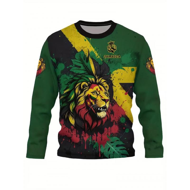 New Long Sleeve T-Shirt Round Neck Pullover Ethnic Style Casual 3D Print Men's