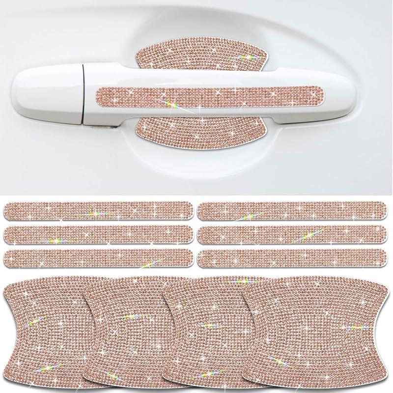 10PCS Car Door Handle Bling Rhinestones Stickers Universal Auto Door Handle Scratch Cover Guard Protective Film Pad With Safety Reflective Strips